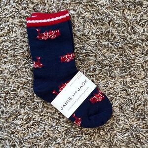 Janie and Jack Navy Socks with Red Train Pattern